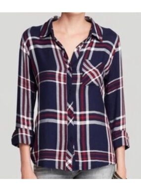 Rails Hunter Navy Blue Red Plaid Button-Down Rayon Shirt Top Women's Medium M